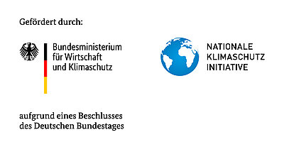 Logos of the Federal Ministry of Economics and Technology and the national climate protection initiative of the
